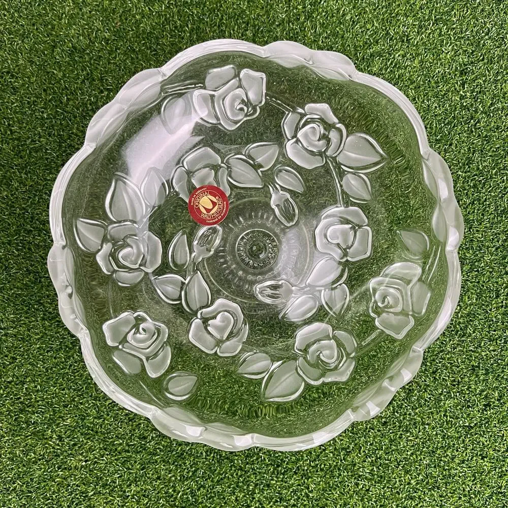 Vintage Walther Glas Georgina Frosted Rose Glass Pedestal Dish Bowl